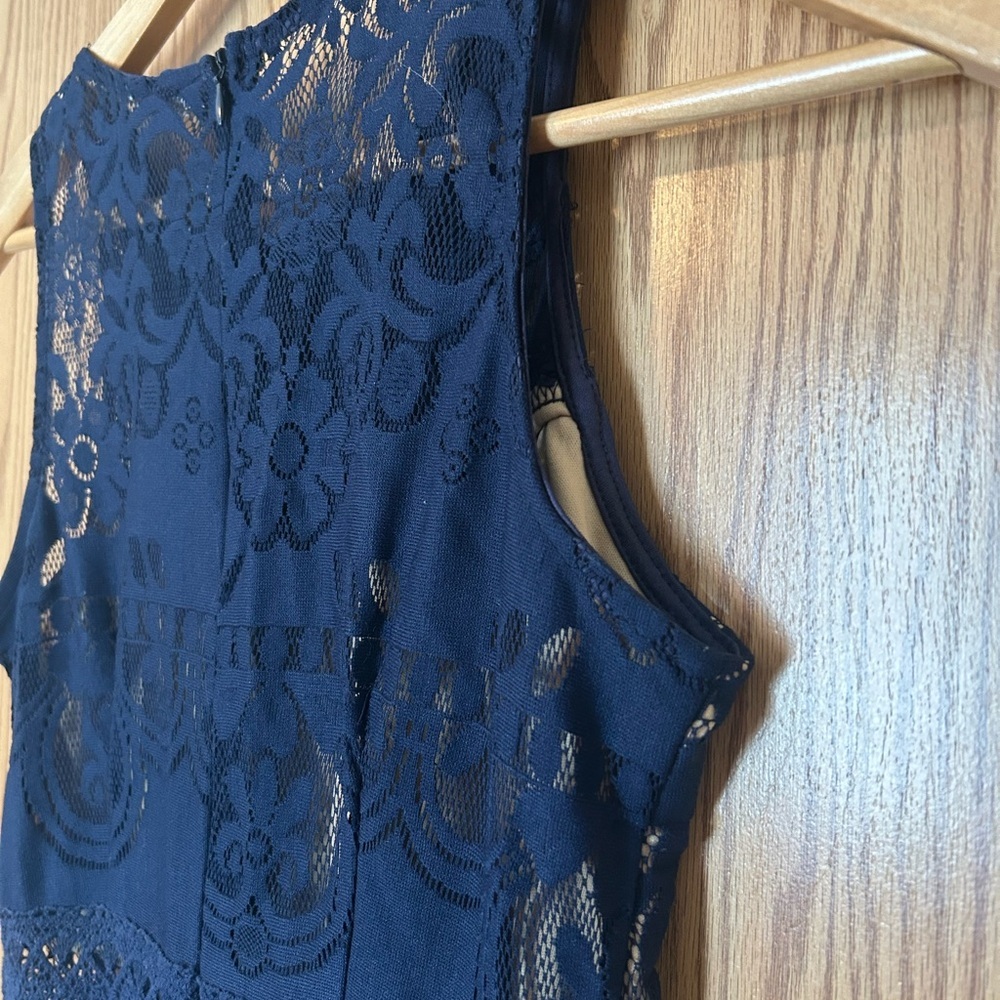 Rebellion Navy Blue Floral Lace Fit and Flare Dress Medium - Picture 9 of 15